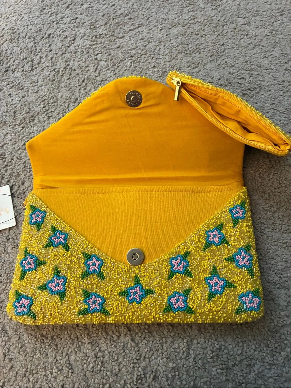 Kaylee Yellow Beaded Floral Clutch/Crossbody, Pouch and Earrings Set